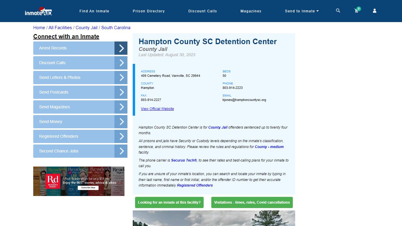 Hampton County SC Detention Center - Inmate Locator - Varnville, SC